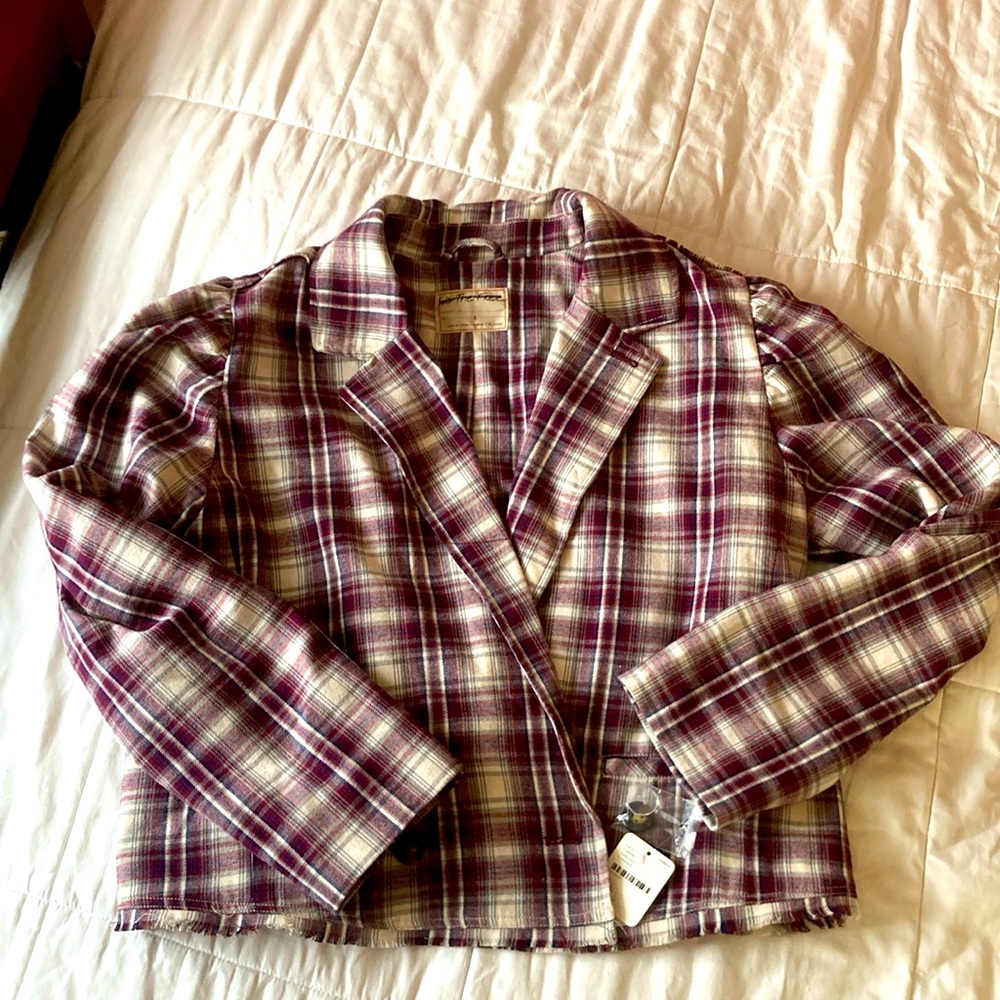 Free People cropped plaid jacket size large
